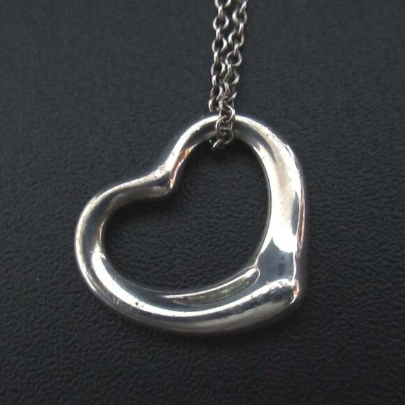 Tiffany & Co. Elsa Peretti Open Heart Necklace Pendant in 925 SV Silver for W...
